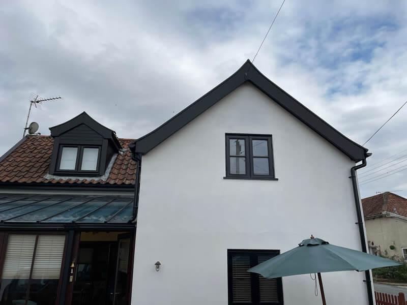 Black uPVC dormer windows and fascia boards - Mendlesham Green, Suffolk