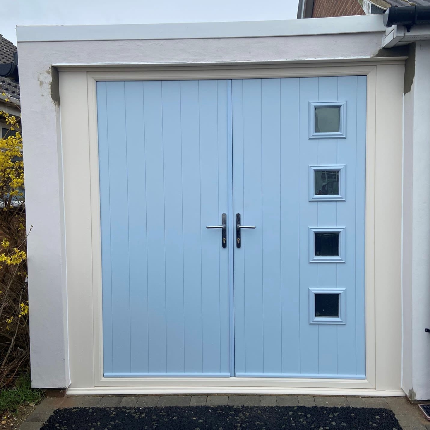 French doors for a garage with chrome handles and Charcoal Sticks glass - Kesgrave, Suffolk