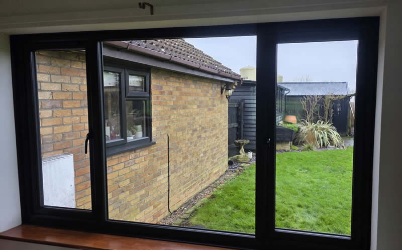 Black uPVC double glazed windows installed - inside